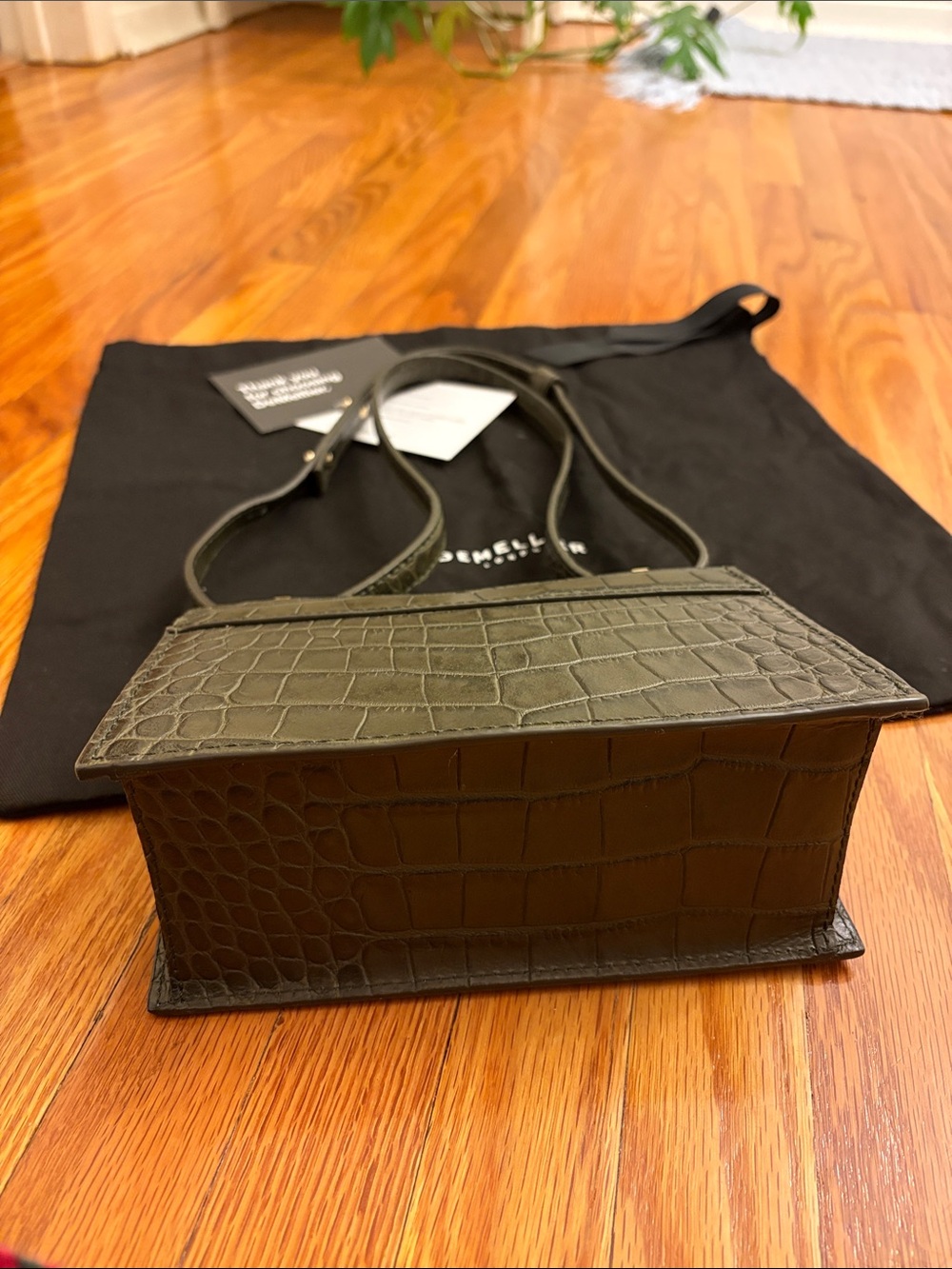 DeMellier Black Croc-Embossed Mini Crossbody with Gold Square Clasp - Picture 8 of 13